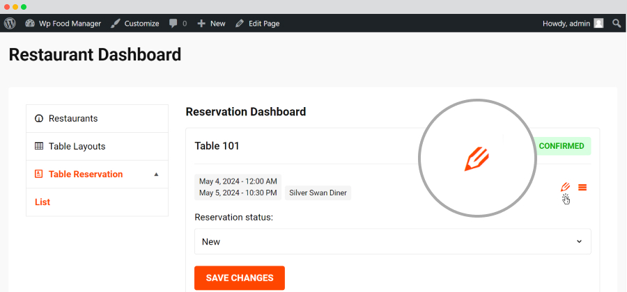 Restaurant Dashboard-Table Reservation-reservation status